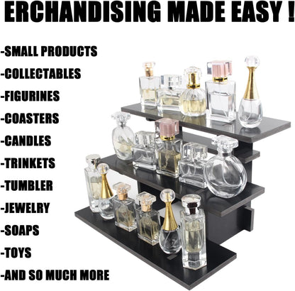 WANLIAN 3-Tier Straight Retail Table Display Stand, Portable Display Rack Shelves for Vendors, Craft Shows, Farmers Market, Pop Up Shop Countertop Black Risers for Display, Soap, Candles, Tumblers