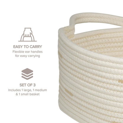 RGI Home Storage Baskets for Organizing, Fabric Rope, Set of 3, Decorative Woven Bins with