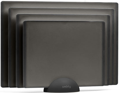 SMIRLY Plastic Cutting Board Set with Holder 4 Pieces, Non-Slip Dishwasher Safe Chopping Boards for Kitchen, Dark Grey
