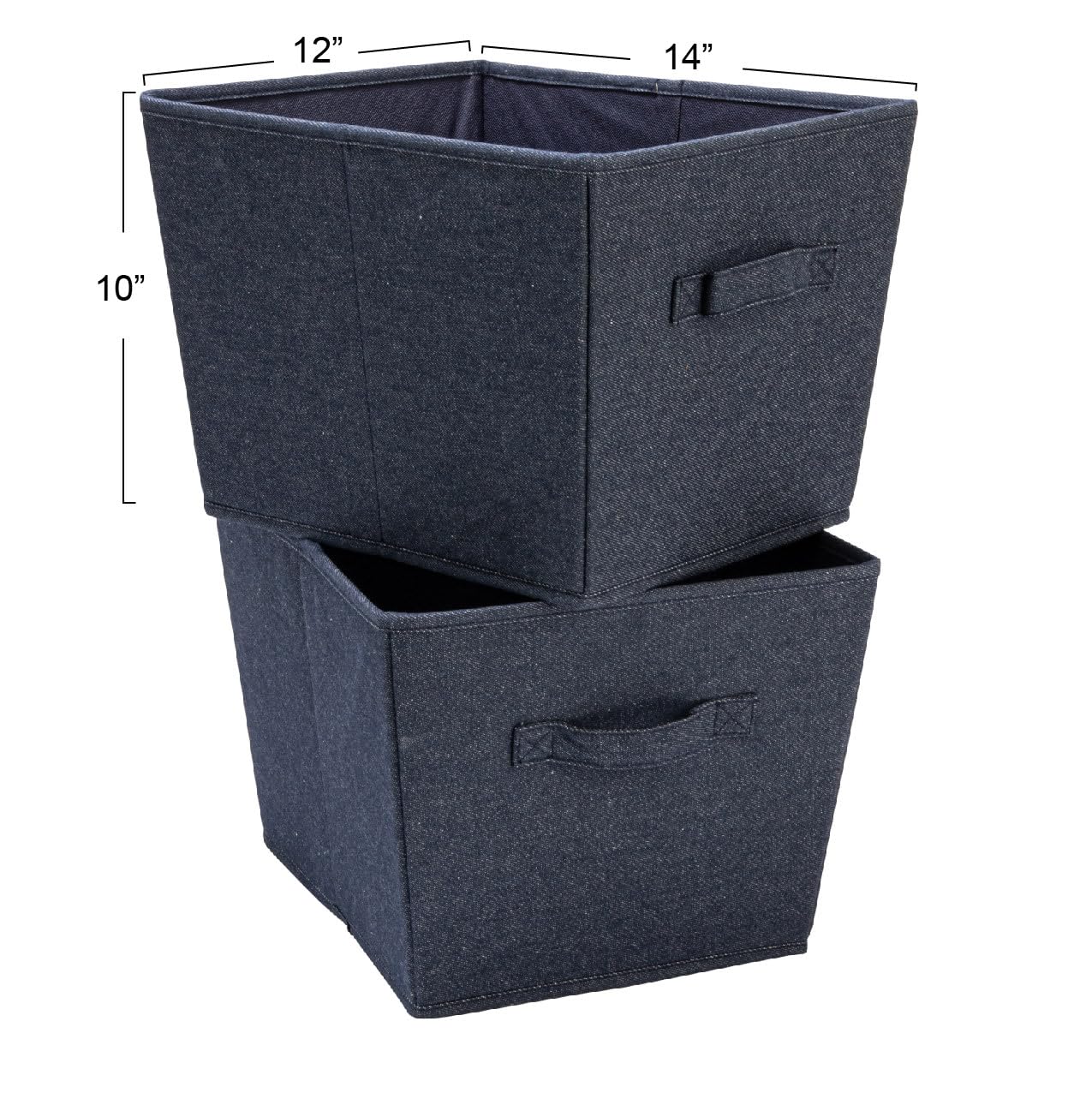 Household Essentials Tapered Fabric Hard-Sided Storage Bins with Cloth Handles, Set of 2, Denim