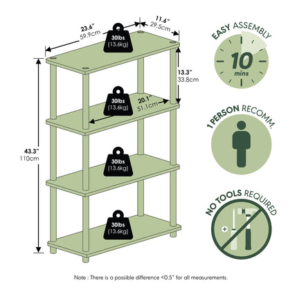 Furinno Turn-N-Tube Storage Shelves, 4-Tier Book Shelf, Corner Shelf, Toolless Open Shelves, for