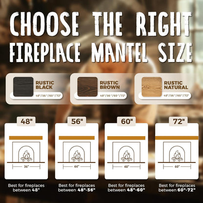 56x8x5 Fireplace Mantel - Handcrafted Hollow Rustic Solid Wood Wall Mounted Floating Shelf with Invisible Heavy Duty Wood Bracket (Weathered Black)