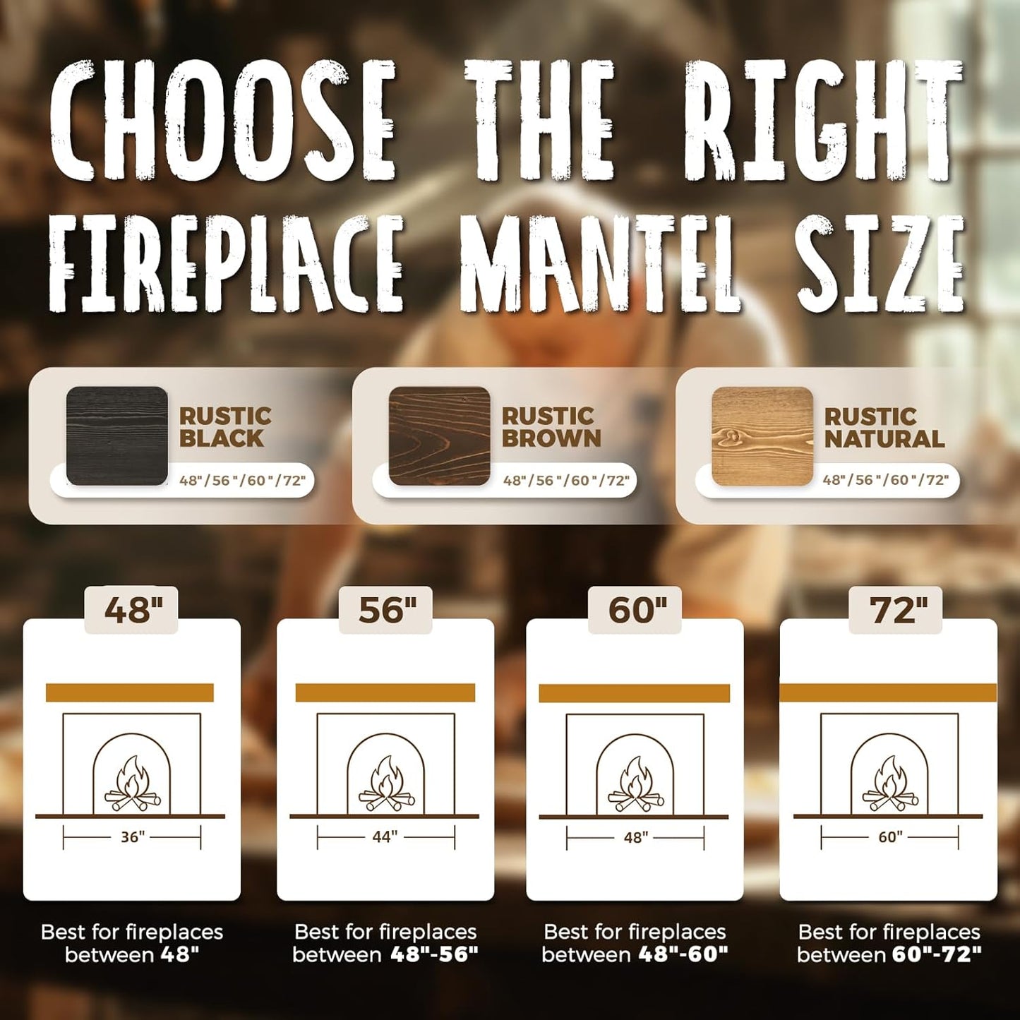 56x8x5 Fireplace Mantel - Handcrafted Hollow Rustic Solid Wood Wall Mounted Floating Shelf with Invisible Heavy Duty Wood Bracket (Weathered Brown)