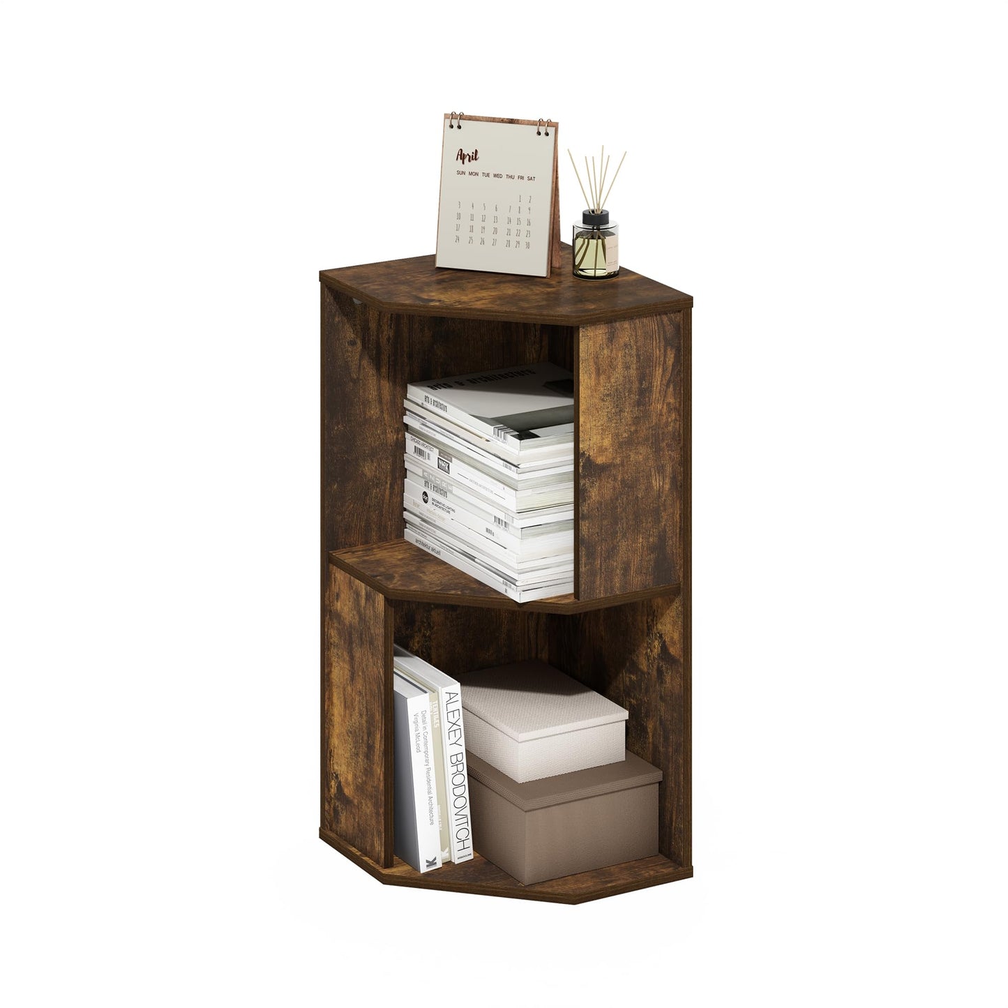Furinno ECON Corner Shelf, 2-Tier Corner Book Shelf, Standing Storage Shelves, Cube Display Rack