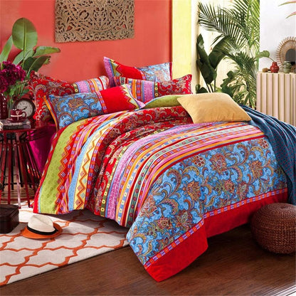 ABREEZE Bohemian Duvet Cover Set Colorful Red Boho Retro Bedding Set Damask Paisley Cotton Duvet Cover Tribal Reversible Bedding Exotic Style Comforter Cover 3-Piece King