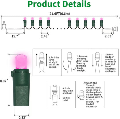 100 Count Pink - 21.6FT LED String Lights, Mini LED Lights for Indoor/Outdoor Home Holiday Party Wedding Independence Day Decoration