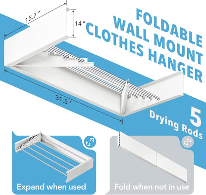 Drying Rack Clothing,Clothes Drying Rack Wall Mounted,Collapsible Hanging Racks for Laundry,Laundry Drying Rack,Wall Mounted Clothes Rack(31.5"-White) (White, 31.5 Inch)