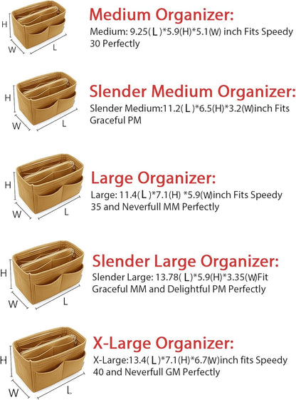 LEXSION Felt Purse Bag Organizer Insert with zipper Bag Tote Shaper Fit Speedy Neverful PM MM