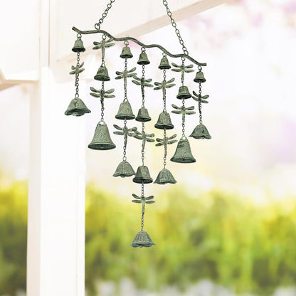 Dragonfly Wind Chimes for Outside, Large Strung Verdigris Windchimes with Wrought Iron Bell for Garden, Patio, Porch Outdoor Decor, Memorial Sympathy