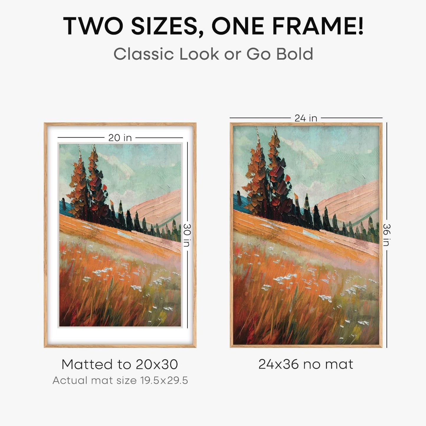 Homeforia 24x36 Poster Frame Wood, High End Natural Oak 24 x 36 Large Picture Frame with Mat 20 by 30, 24x36 Light Wooden Frames Matted to 20x30 Photo, 36x24 Frames, Tempered Glass, Wall Kit, Set of 1