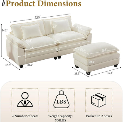 URRED Modular Sectional Sofa Comfy Cloud Couch, Modern Chenille Sofa Sleeper Deep Seat Couches with Ottoman/Pillows for Living Room (White, 82.6''- L Shape)