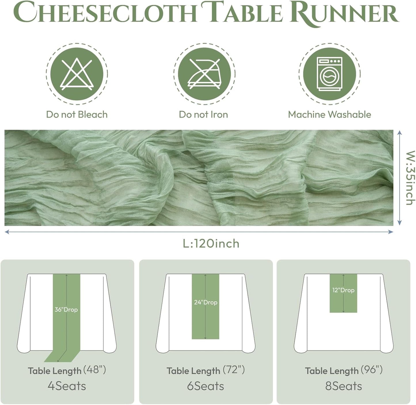 Sioloc 5 Pack Sage Green Cheesecloth Table Runner Fall Autumn Decor for Home 10ft Table Cloth for Tea Wedding Birthday Party Baby Bridal Shower Halloween Thanksgiving