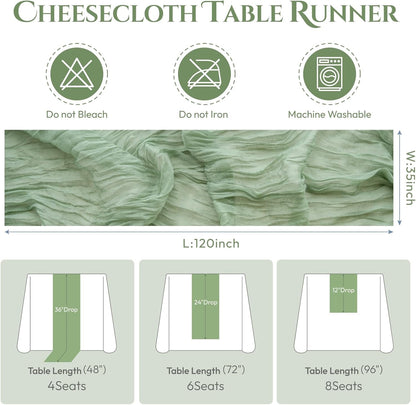 Sioloc 5 Pack Sage Green Cheesecloth Table Runner Fall Autumn Decor for Home 10ft Table Cloth for Tea Wedding Birthday Party Baby Bridal Shower Halloween Thanksgiving