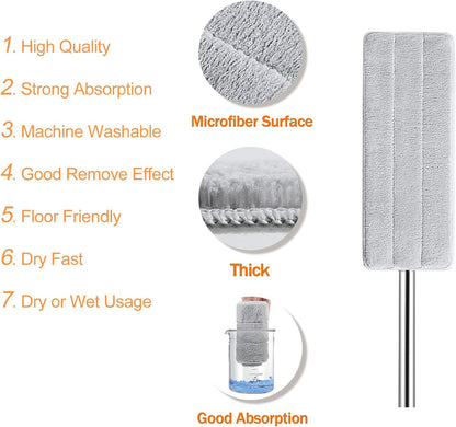 Jelymark Flat Mop and Bucket with Wringer Set, Separates Dirty and Clean Water, 3-Chamber Mop Wet and Dry Use, Not-Hands Squeeze Mops for Floor Cleaning, 4 Reusable Microfiber Mop Pads Included