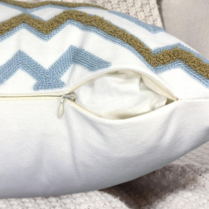 Alysheer Embroidered Lumbar Decorative Throw Pillow Cover 12"x 20", Classic Boho Geometric Embroidery Pattern Cotton Rectangular Cushion Case for Sofa Couch Living Room Bedroom (Blue Khaki)