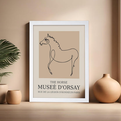 Poster Master Vintage Poster - Retro Minimalist Print - Gift for Artist, Friend - Horse, Line Drawing, Sketch, Abstract - Wall Decor for Living Room, Bedroom, 16x20 White Framed