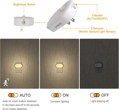 Lyridz Plug in Night Light with Motion Sensor, Smart Warm White LED Nightlights with 1-120LM Stepless Adjustable Brightness for Bathroom, Bedroom, Kitchen, Stairs, Hallway, 6 Pack