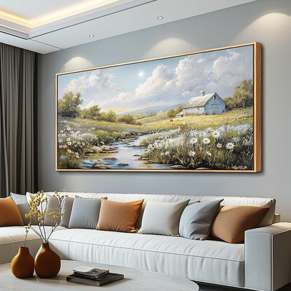 PHAOHUAXM Large Canvas Wall Art For Living Room Wall Decor For Bedroom Flower Watercolour Office Decoration Countryside Scenery Wall Picture Printing Art Painting Home Decor 30x60 In Wood Framed