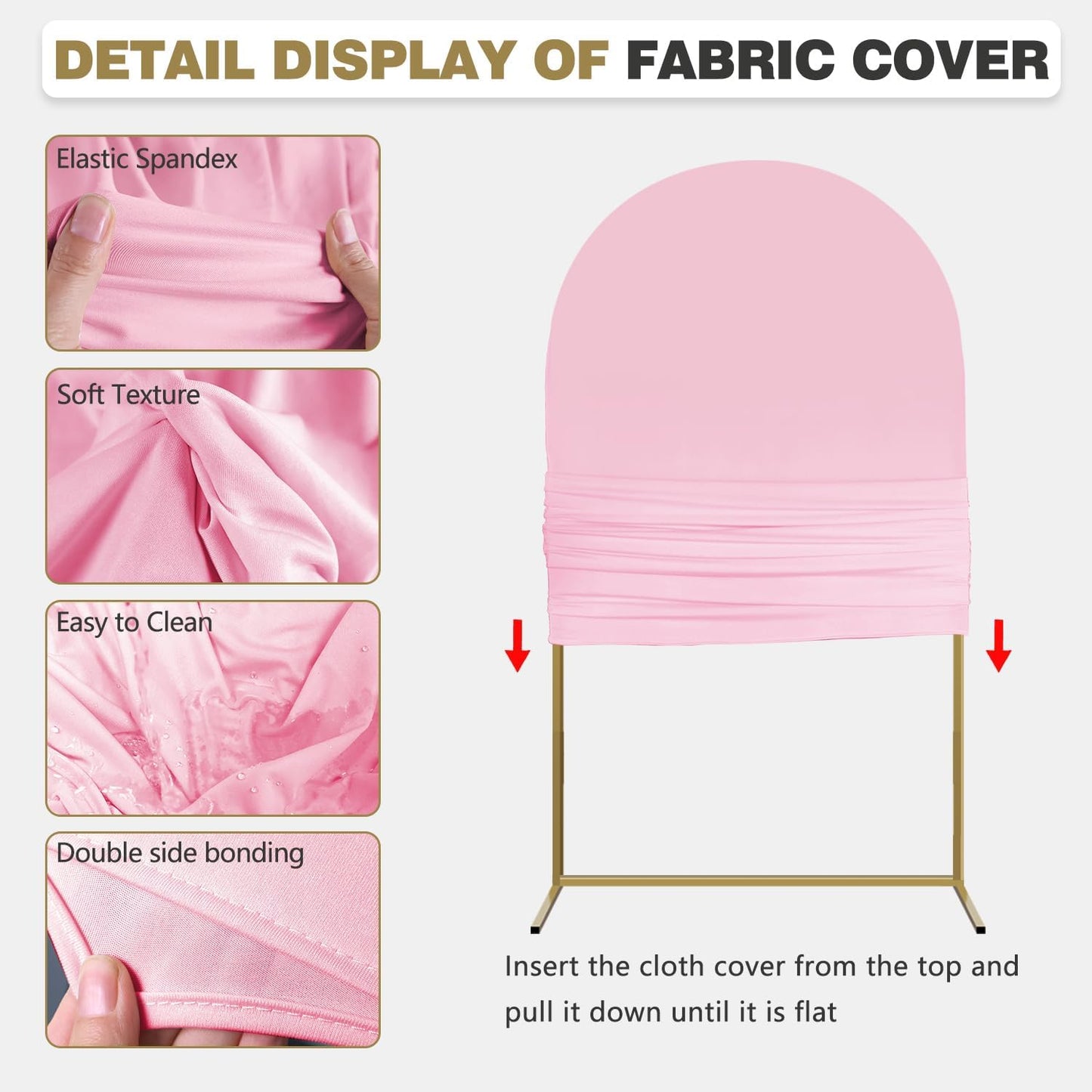 Arch Backdrop Stand and Cover Set, Metal Balloon Arch Backdrop 6.6ft, Gold Arched Stand Frame for Wedding, Parties,Birthday, Backdrop Decorations (Pale Pink,6.6ft)