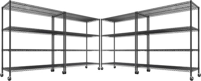 REIBII 55.5''W Heavy Duty Metal Shelves with Wheels - 4PCS Adjustable Garage Storage Rack, 75.6" H X 55.5''W X 24" D