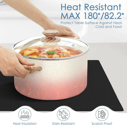 MANSPHIL Black Cloth Placemats Set of 6, Double Layer Faux Linen Place Mats Heat Resistant Washable Table Mats for Dining Kitchen, 13x19 Inch