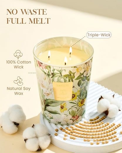 M&SENSE Extra Large Candle Sage Citrus Scented, 3-Wick 35oz 150H Long Lasting, Natural Soy Wax Aromatherapy Candle for Stress Relief, Home Fragrance Housewarming Gifts Candle for Home Decor