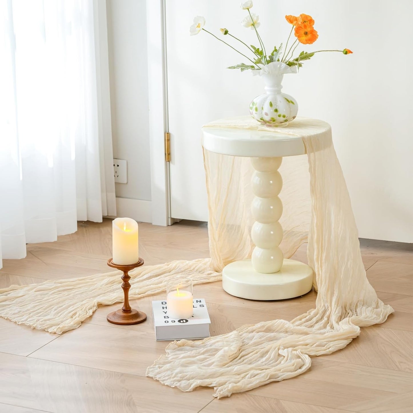 Sioloc 5 Pack Beige Cheesecloth Table Runner Fall Autumn Decor for Home 10ft Table Cloth for Tea Wedding Birthday Party Baby Bridal Shower Halloween Thanksgiving