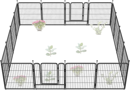 FXW Garden Fence Outdoor for The Yard – 32in(H) x 36.0ft(L) Heavy Duty Metal Animal Barrier for Dog and Rabbit, Decorative Dog Fence, 16 Panels, Black