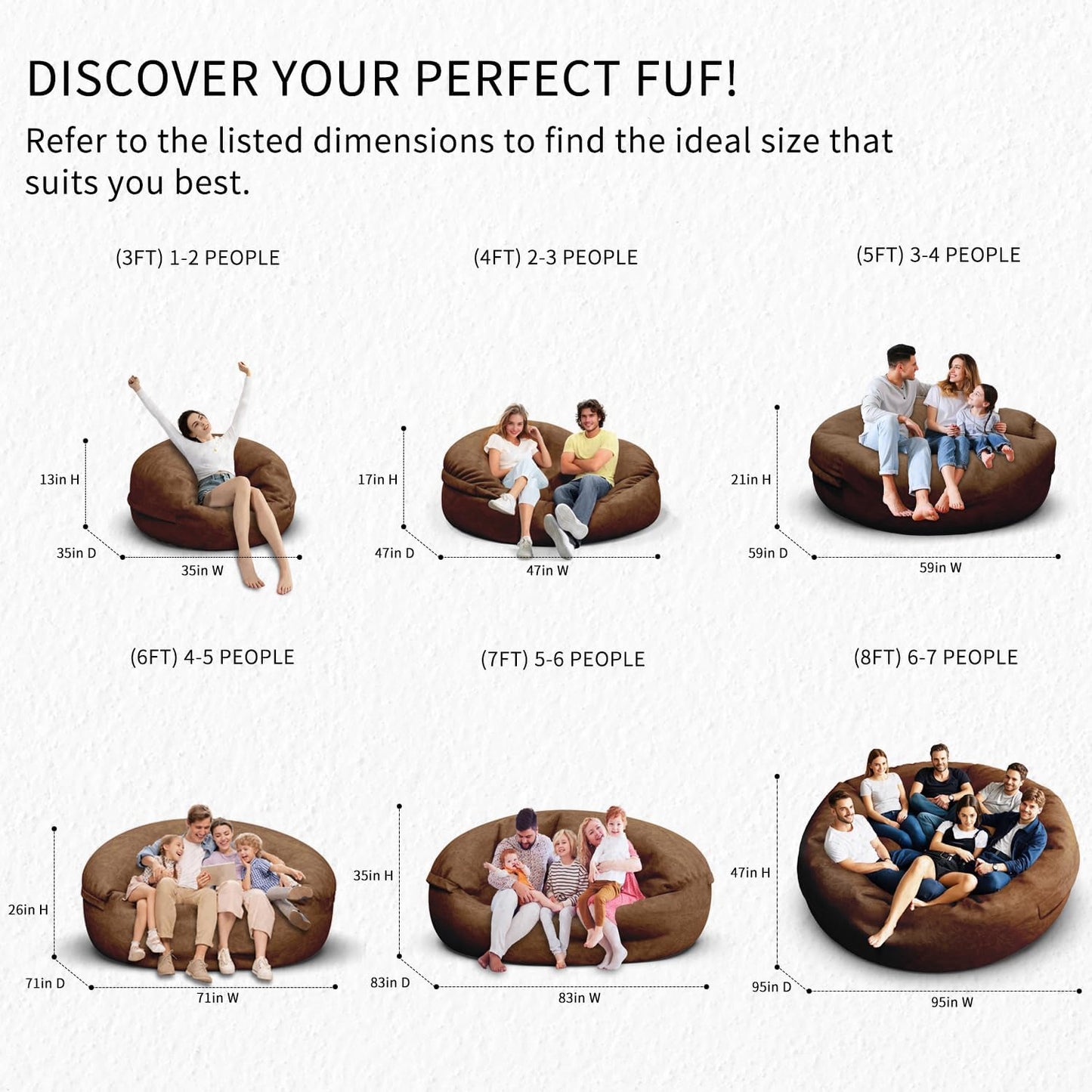 Bean Bag Chair for Adults 7FT,Soft Removable Cover for Teens/Girls Bedroom,Fluffy Giant Round Floor Beanbag Lounger Chairs (No Filler,Deep Coffee)