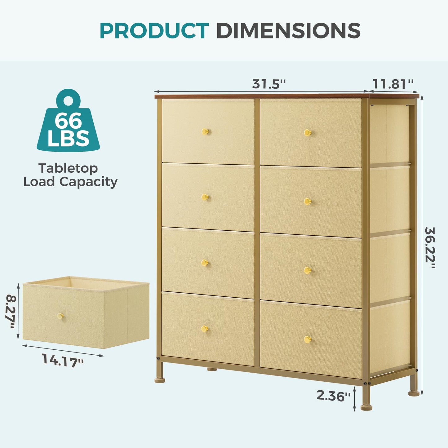 OLIXIS 8 Drawer Storage Dresser for Bedroom, Closet Organizers Units, Khaki