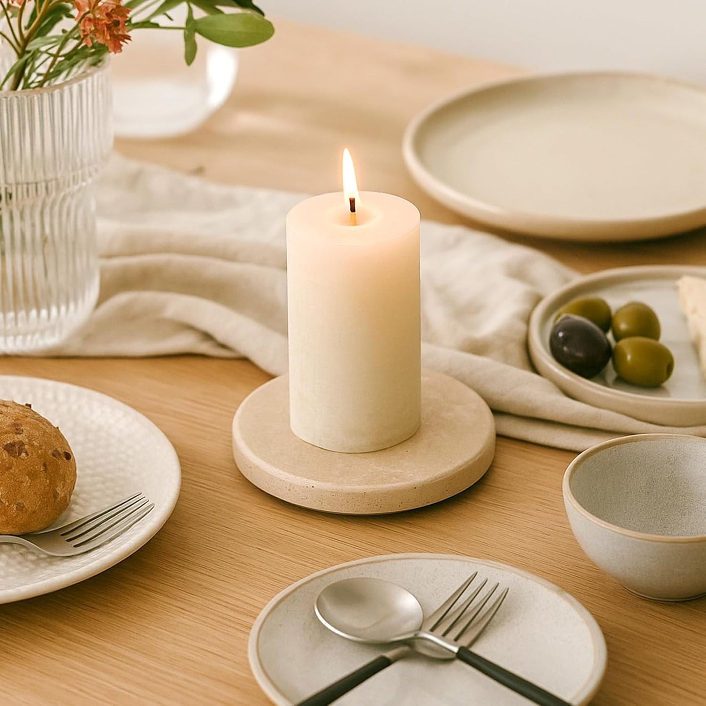 Beige Natural Travertine Marble Coasters Set of 4, Round 4 Inch Diameter Drink Marble Coasters for Housewarming Gifts, Anniversaries, Office Decorations Protect Tables from Stains & Scratches