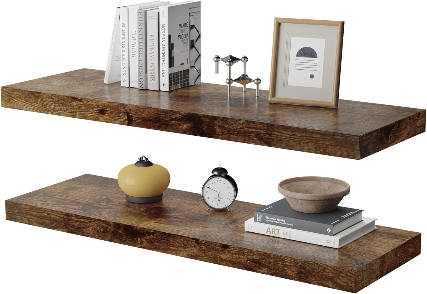 Large Floating Shelves for Wall Set of 2 Wooden Wall Shelves 30 in x 12.75 in x 2 in Room Decor Long Shelf with Invisible Wall Mount Bracket for Bedroom Kitchen Living Room Rustic Brown