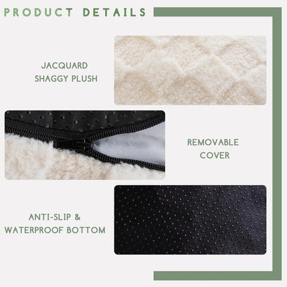 HIGOGOGO Round Stuffed Pouf Ottoman, Plaid Poufs with Foam Chunk Filling, Fluffy and Furry Pouf Foot Stool Storage Ottoman, 20 X 15 Floor Poufs Foot Rest for Living Room, Beige