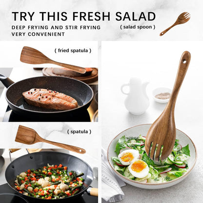 Wooden Spoons for Cooking, Nonstick Cooking Utensil Set with 5 Piece Acacia Wooden Spatulas and Spoons for Cooking, Terrific for Everyday Kitchen Tasks