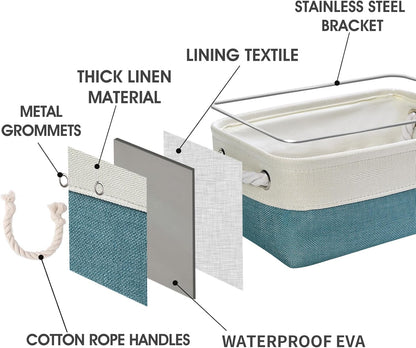 TheWarmHome Storage Bins for Shelves - Small 6 Pack 11.8x7.8x5.2 inch Sturdy Storage Basket W/Handles, Decorative Foldable Storage Baskets for Organizing Closet Nursery Toy(White & Green)