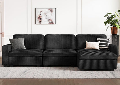 Belffin Modular Sectional Sofa with Storage Ottoman, Oversized Cloud Couch Sectional with Extra Deep Seat, Convertible L Shaped 4 Seater Sectional Couches for Living Room, Plush Corduroy Black