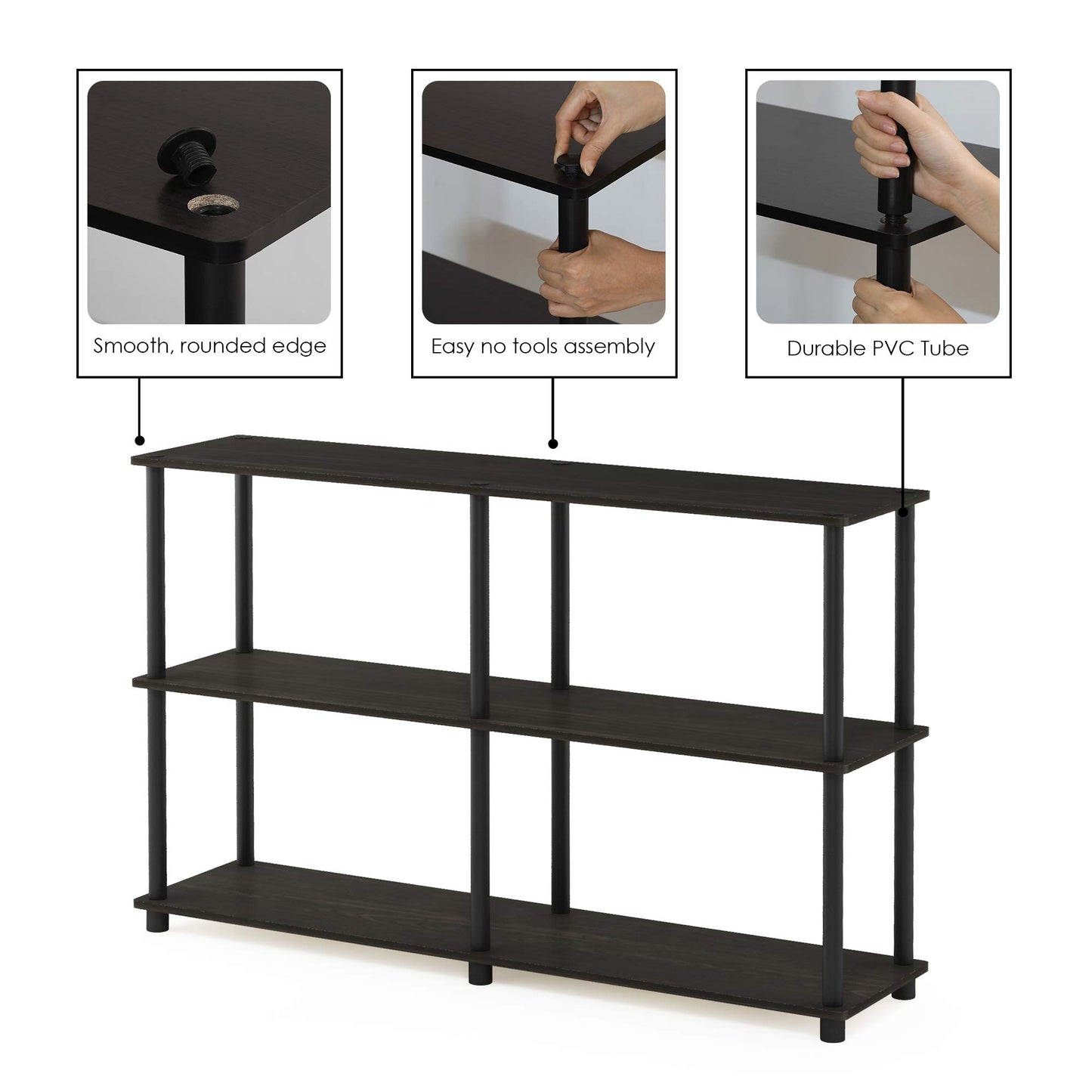Furinno TURN-N-TUBE Storage Shelves, 3-Tier 47.4 Wide Book Shelf, Corner Shelf, Toolless Open