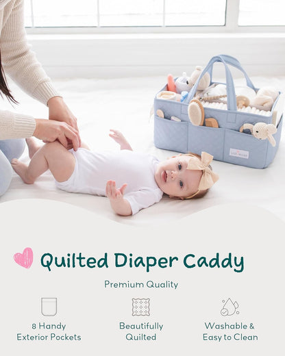 Lily Miles Baby Diaper Caddy Organizer, Quilted Nursery Storage Organizer for Newborn Essentials and Diaper Changing Station, Gift for Baby Shower and Registry Must-Have (Baby Breeze)
