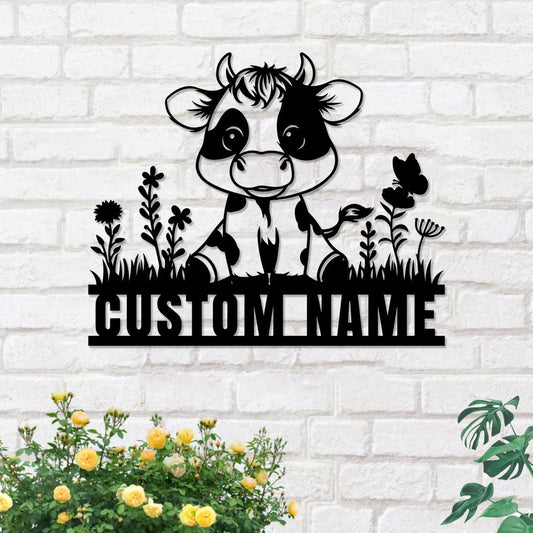 Custom Cow Metal Sign, Personalized Last Name Wall Art, Farmhouse Customized Decor for Home, Garden, Yard, Farm, Ranch