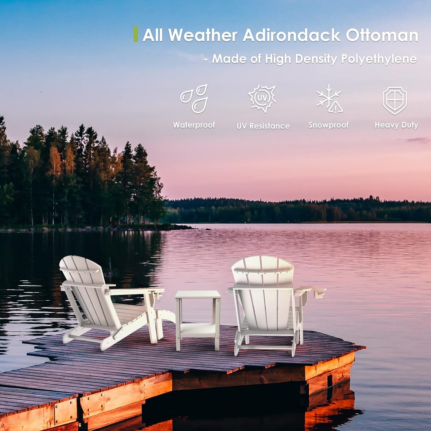 GREENVINES Adirondack-Ottoman | Set of 4 | HDPE Plastic | Outdoor Footrest | All Weather | Foot Rest | Foot Stool | White | for Adirondack Chair | for Patio Backyard Pool