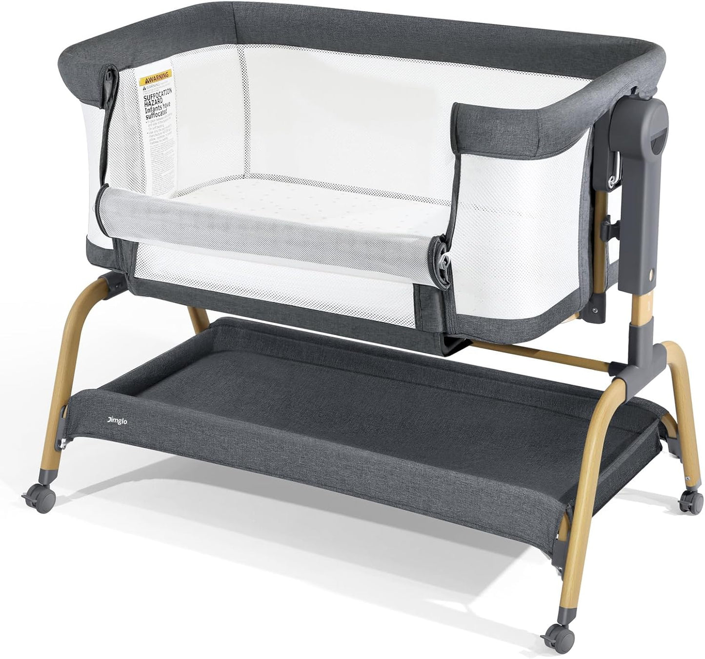3 in 1 Baby Bassinet, Bedside Bassinet for Baby, Rocking Bassinet with Comfy Mattress and Wheels, 6 Height Adjustable Easy Folding Portable Bedside Crib for Newborn