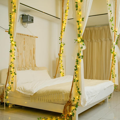 JMEXSUSS 33Ft Vines with Lights Battery Operated, 100 LED Pothos Leaf Vine Lights for Bedroom Wall Room Party Wedding Decoration (Warm White)