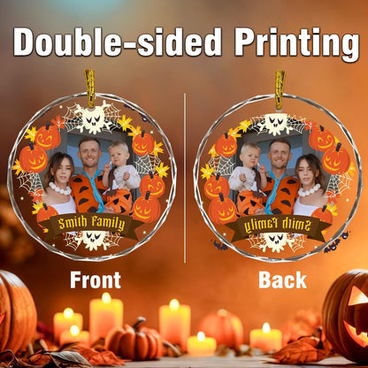 Custom Crystal Ornament, Personalized Halloween Family Hanging Ornament, Halloween Spooky Glass Hanging Decor, Spooky Pendent, Ghost and Pumpkin Hanging Gifts for Mom/Dad