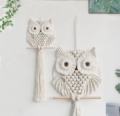 Achart Owl Macrame Wall Hanging-Hand Woven Boho Tapestry-Macrame Wall Decor -Owl Decor for Bedroom, Living Room, Nursery (Beige-L&S)