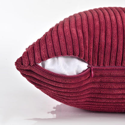 Fancy Homi 2 Packs Burgundy Long Lumbar Decorative Throw Pillow Covers 12x24 Inch for Couch Bed Sofa, Rustic Farmhouse Boho Home Decor, Soft Striped Corduroy Rectangle Accent Cushion Case 30x60 cm