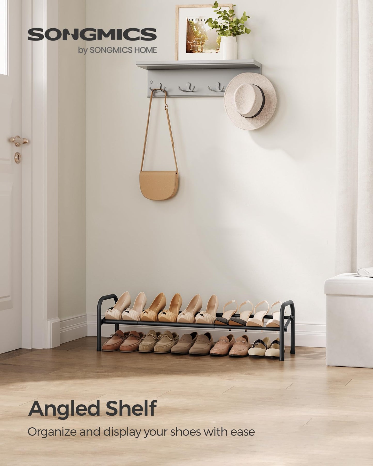 SONGMICS Expandable Shoe Rack, 1 Tier Shoe Rack Shelf, Adjustable Shoe Organizer Storage for 10