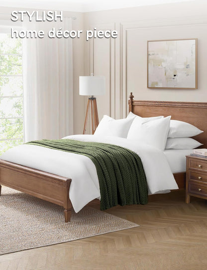 YnM Chunky Cotton Knit Throw Blanket, Cable Knit Throws for Bed Couch Sofa, Comfy & Relaxing, Decorative Piece for Farmhouse Modern Boho Rustic Scandinavian Chic Vibe, Pine Green 60x80 Inches