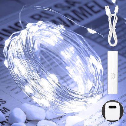 66FT(33 * 2) Rechargeable String Lights Battery Operated, Fairy Lights with Timer, Mini LED Twinkle Lights for Bedroom, Christmas Decorations, Wedding, Vine, Centerpiece Table Decor Cool White