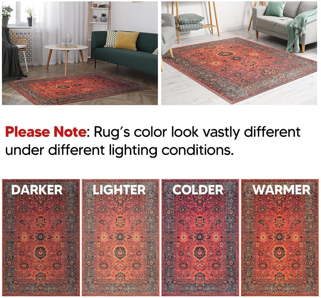 Keen Home Design 2x12 Rug - Machine Washable Runner with Non-Slip Backing, Ideal for Hallway, Entryway, Kitchen, Laundry Room - Vintage, Easy Clean, Durable, Low Pile Rug - (2'6" x 12')