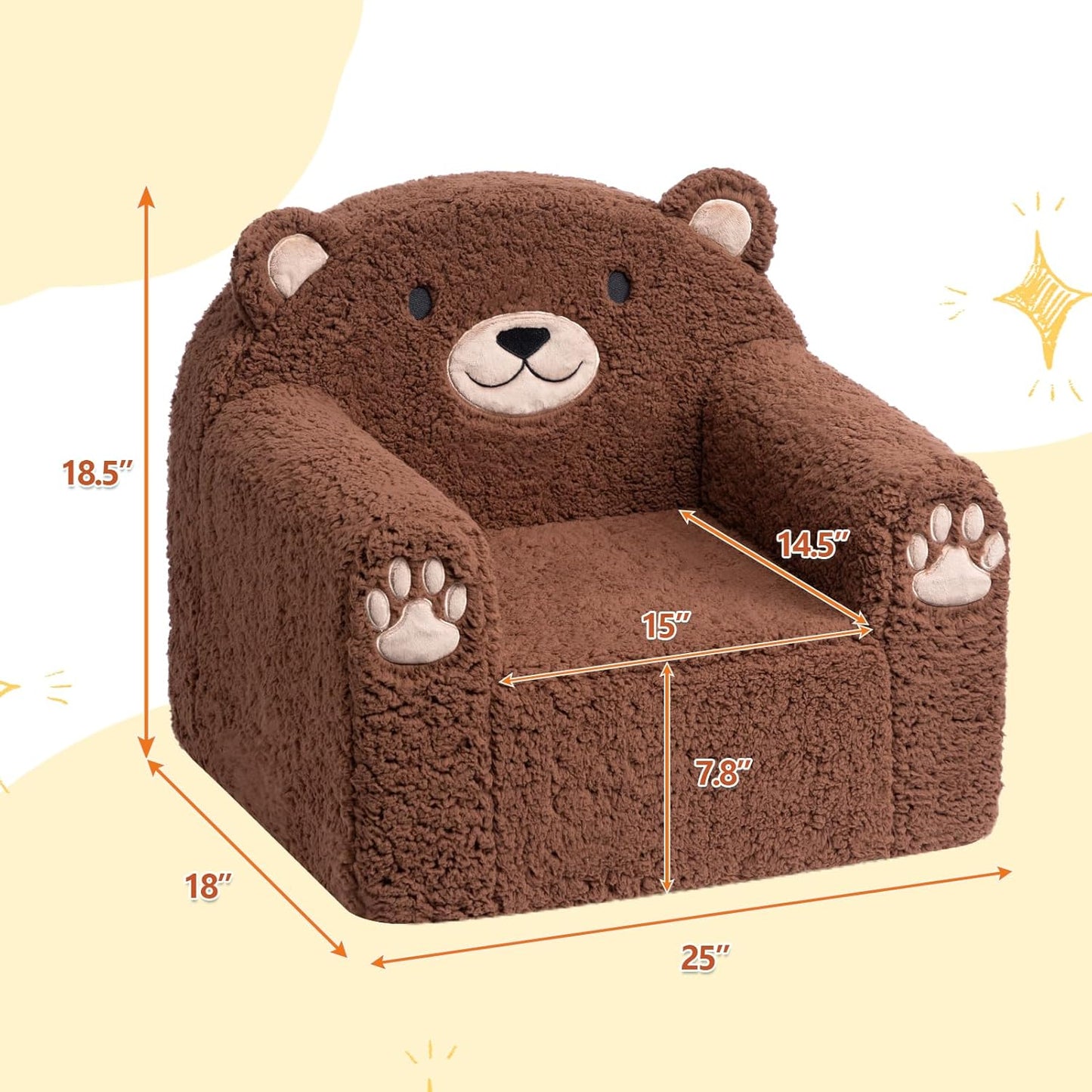 ALIMORDEN Animal Series Kid's Chair, Ultra-Soft Comfy Foam Filled Toddler Sofa Chair, Cute Animal-Shaped Design Toddler Couch, Lightweight Birthday for Boys & Girls (Brown Bear)